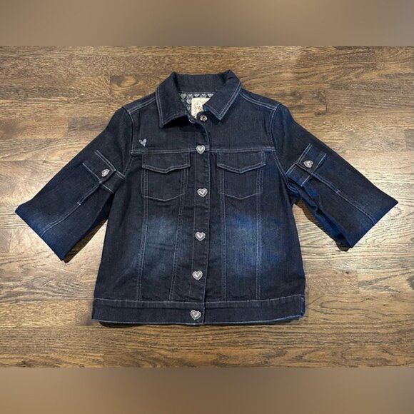 Brighton Vintage Denim Jean Jacket Embellished Silver Heart Snap Front Women's L - Picture 13 of 13